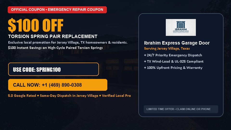 $100 OFF Dual High-Cycle Torsion Spring Replacement in Jersey Village, TX - Ibrahim Express Garage Door