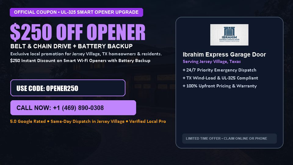 $250 OFF Smart Wi-Fi Garage Door Opener Installation in Jersey Village, TX - Ibrahim Express Garage Door