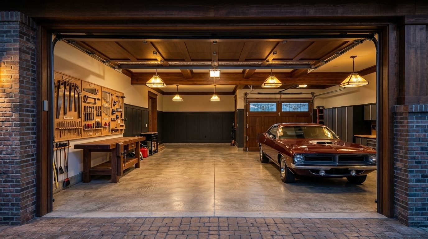 Ibrahim Express Garage Door Interior View of Custom Garage Door Overhead and Workshop